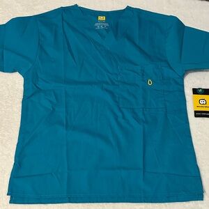 WonderWink Teal Scrub Top with V-Neck NWT